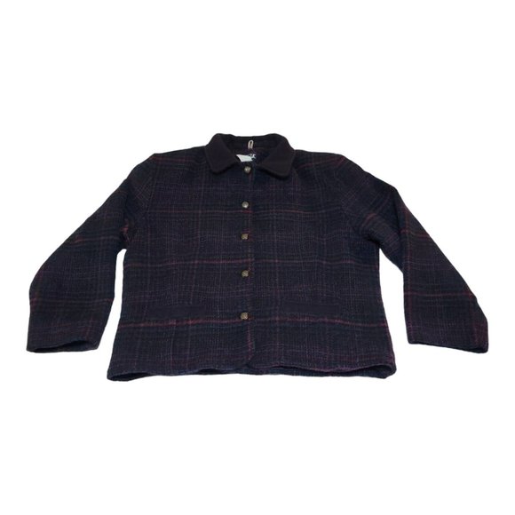 Vintage Woolrich Women's Large Wool Mohair Blazer Jacket Coat Plaid Multicolor - Picture 1 of 10